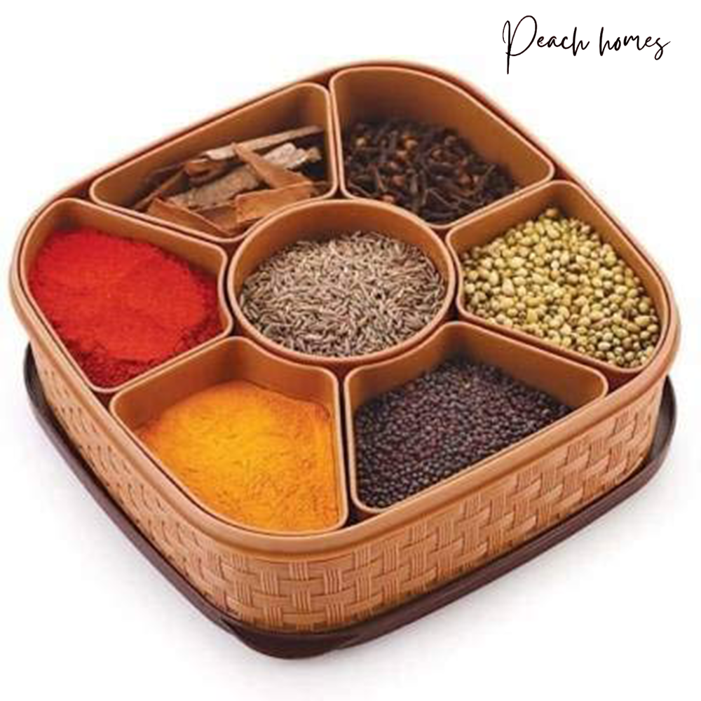 Plastic Square 7-Section Multipurpose Masala Box – Durable, Moisture-Resistant Spice Organizer, Easy to Clean, Slim Design