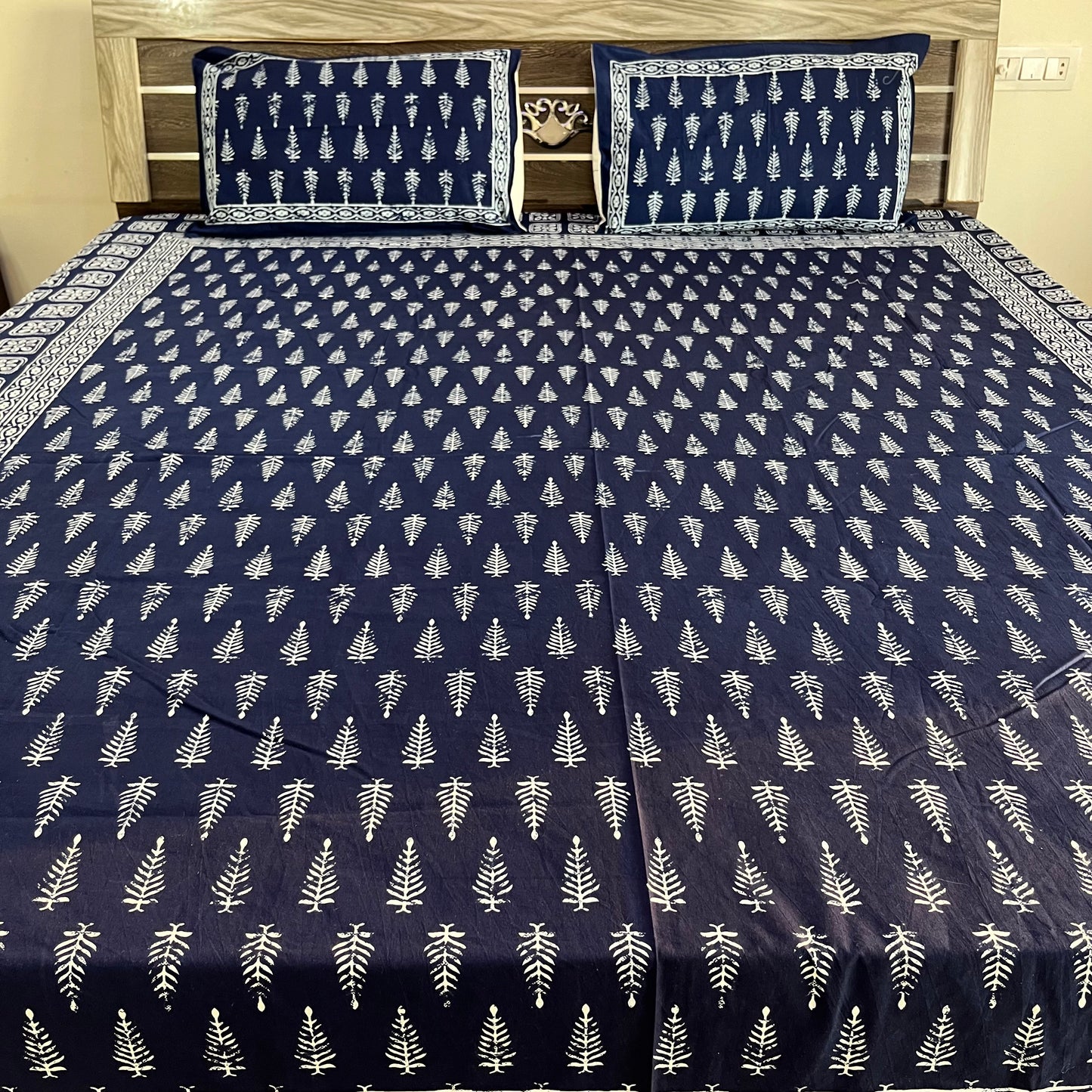 Premium Indigo Leaf Cotton Bedsheet