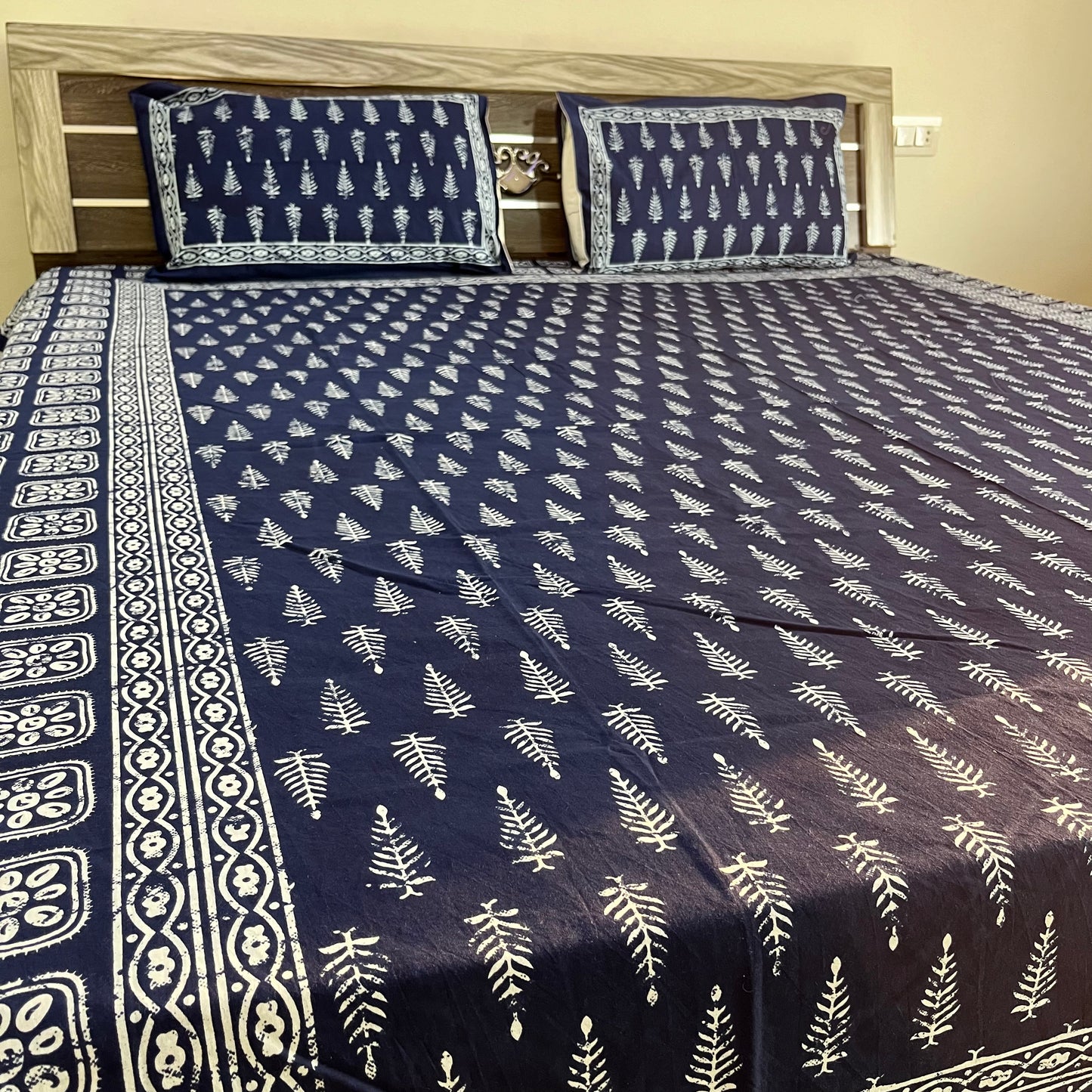 Premium Indigo Leaf Cotton Bedsheet