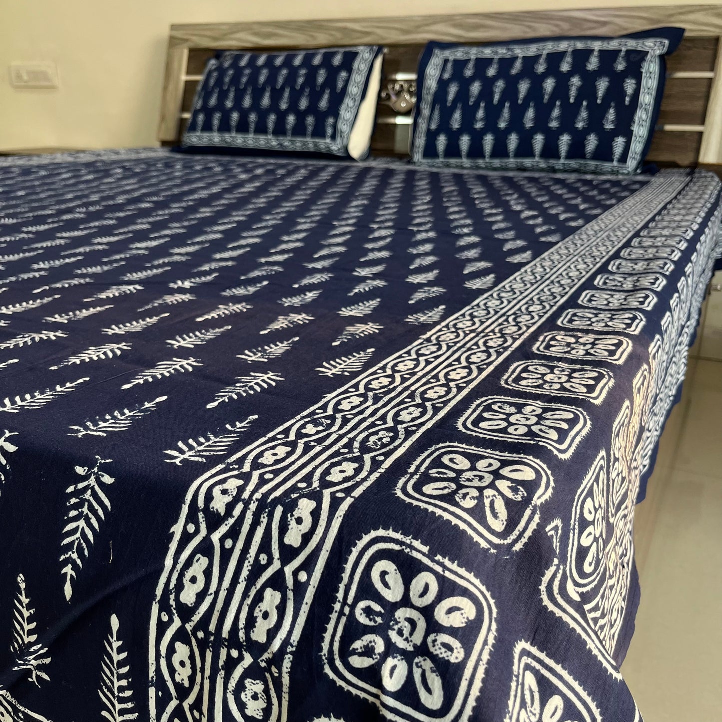 Premium Indigo Leaf Cotton Bedsheet