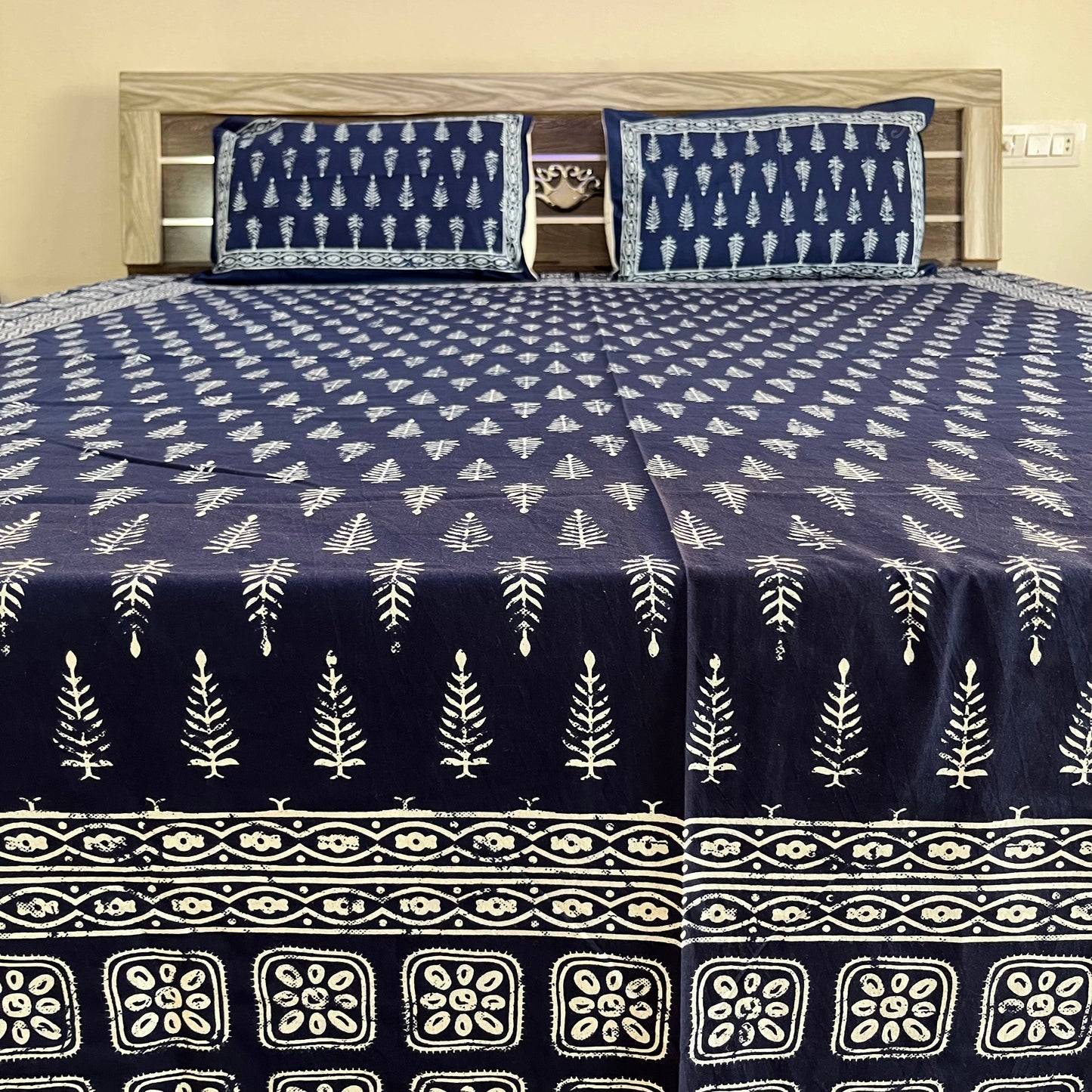Premium Indigo Leaf Cotton Bedsheet