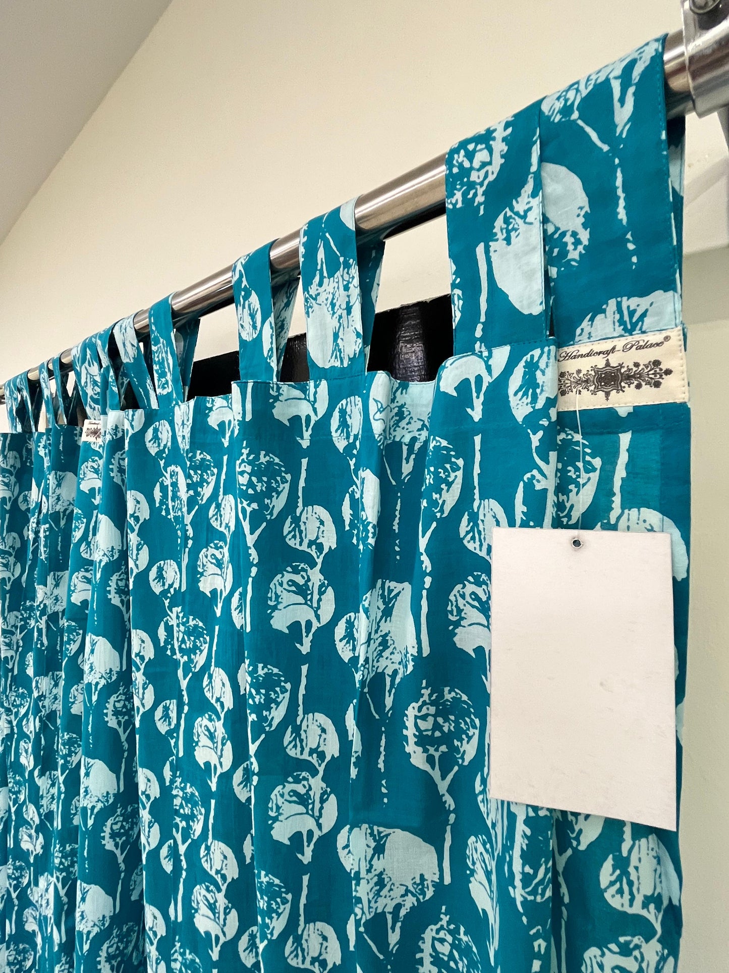 Blue Floral Handblock Print Curtains (Set of 2)