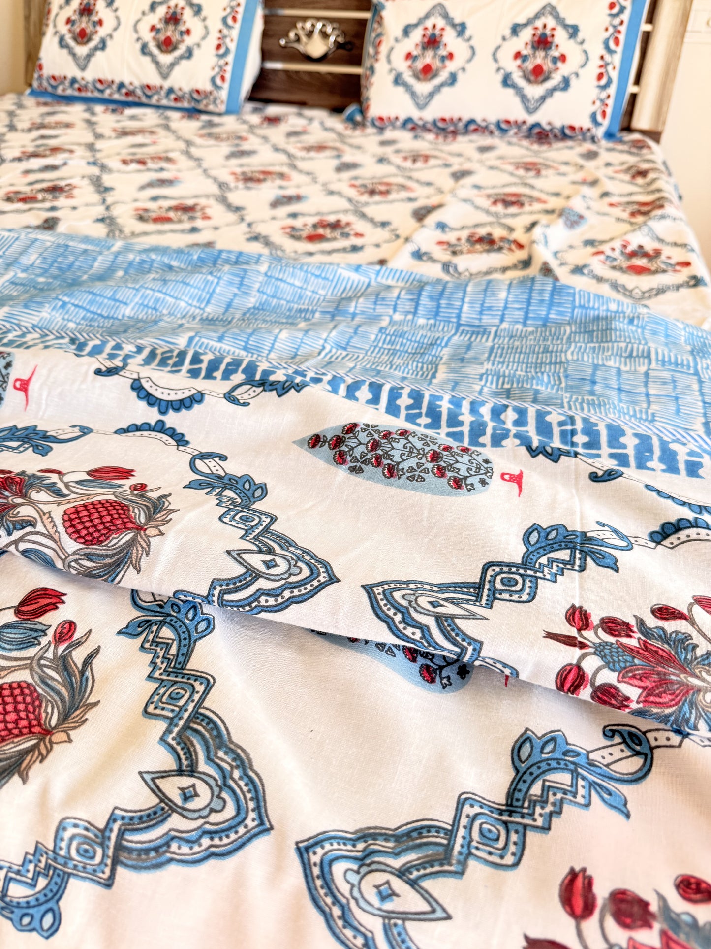 Blue Double Dohar and Double Bedsheet Set
