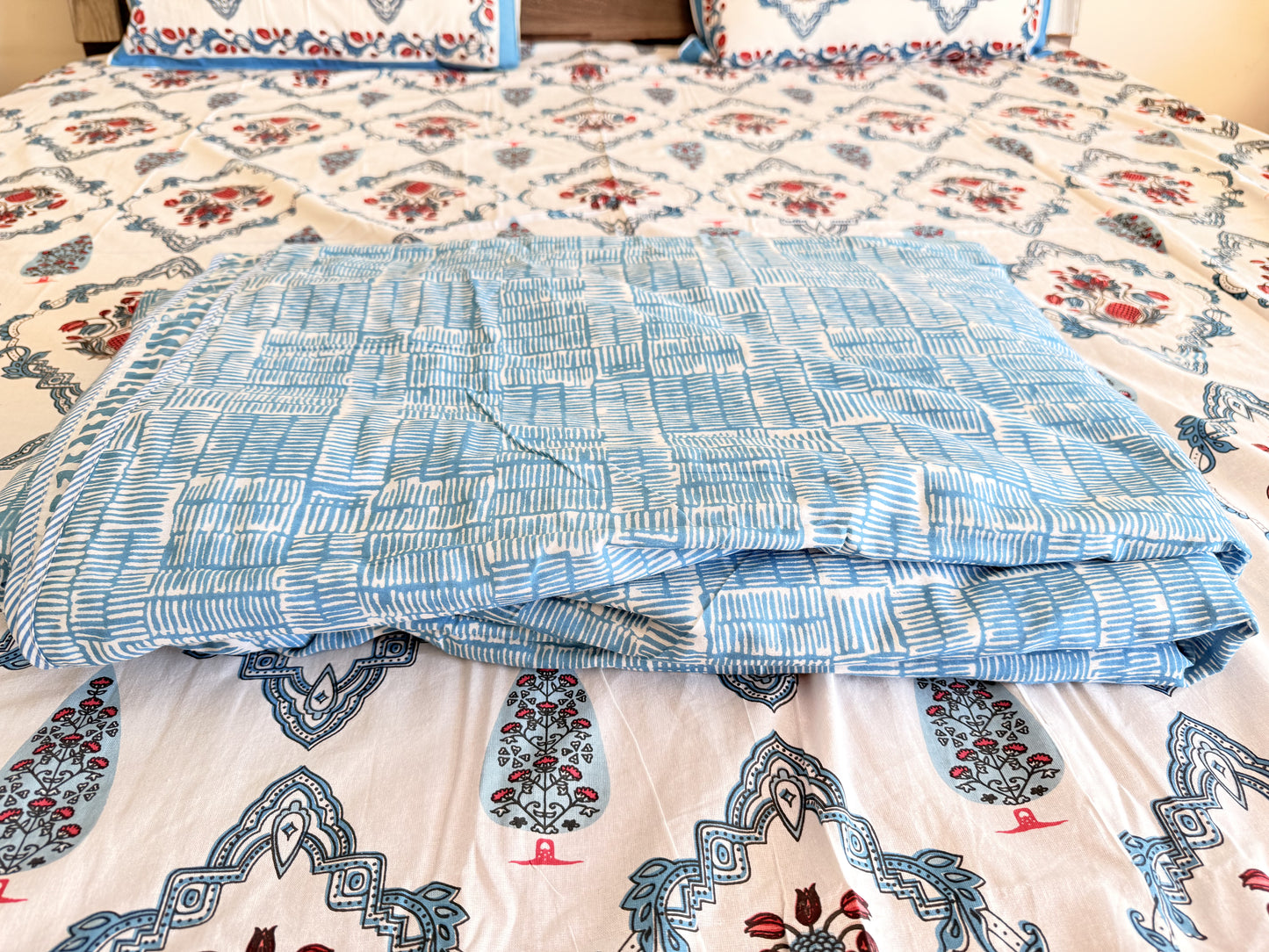 Blue Double Dohar and Double Bedsheet Set