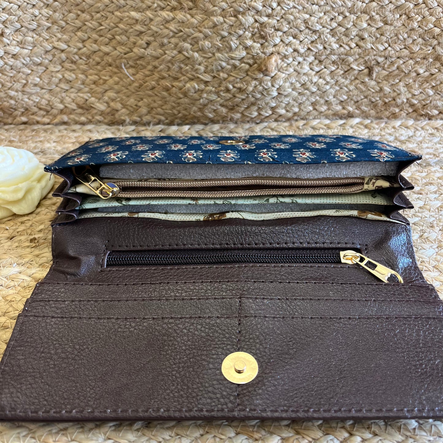 Women Blue Ethnic Handblock Printed Vegan Leather Wallet