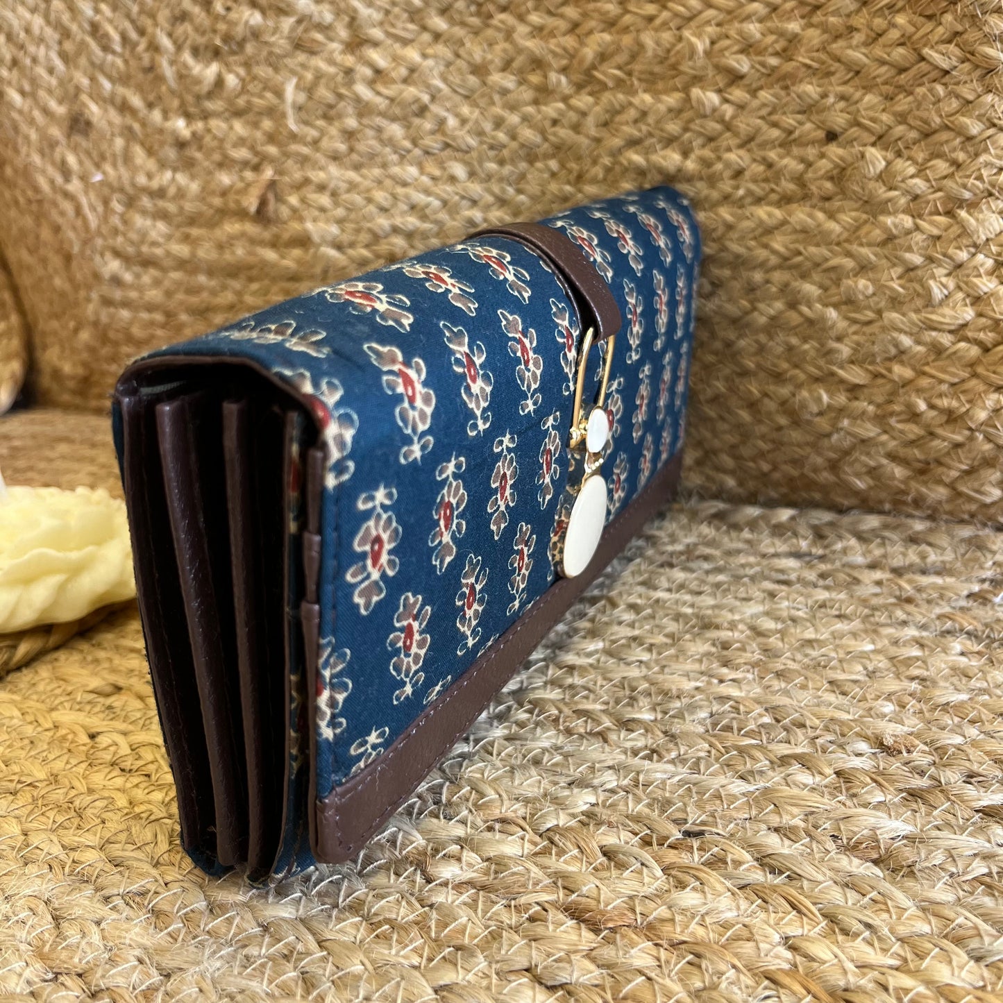 Women Blue Ethnic Handblock Printed Vegan Leather Wallet