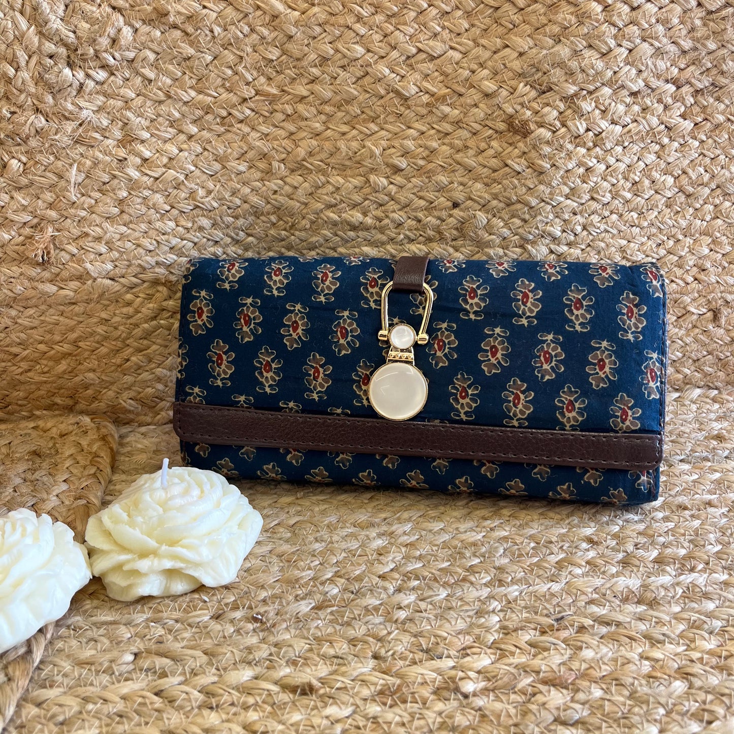 Women Blue Ethnic Handblock Printed Vegan Leather Wallet