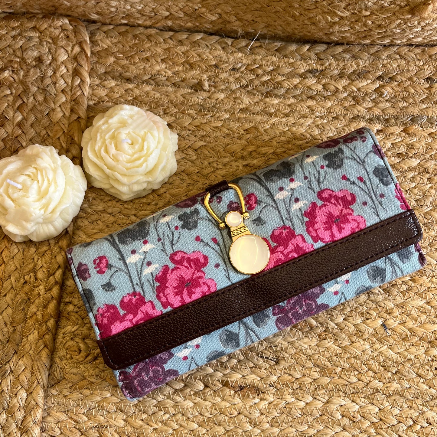 Women Pink Floral Handblock Printed Vegan Leather Wallet