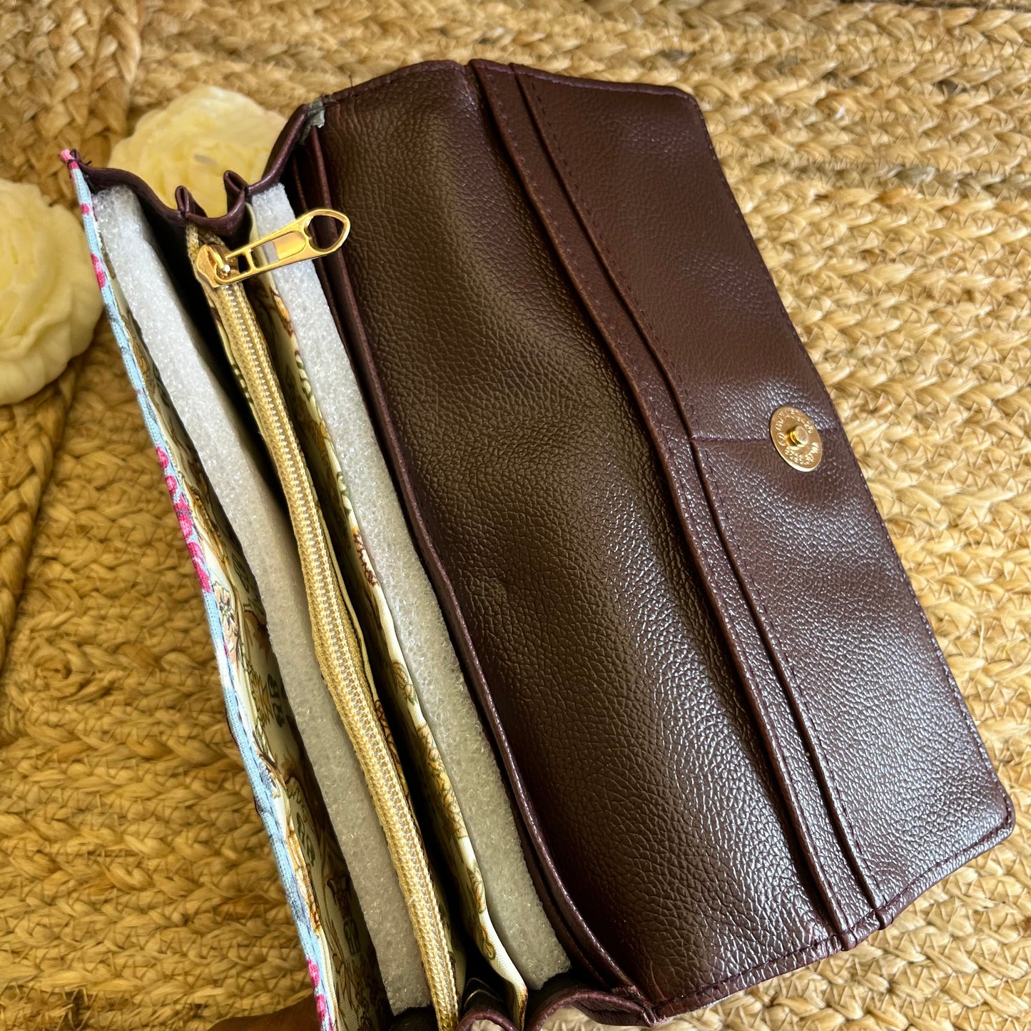 Women Pink Floral Handblock Printed Vegan Leather Wallet