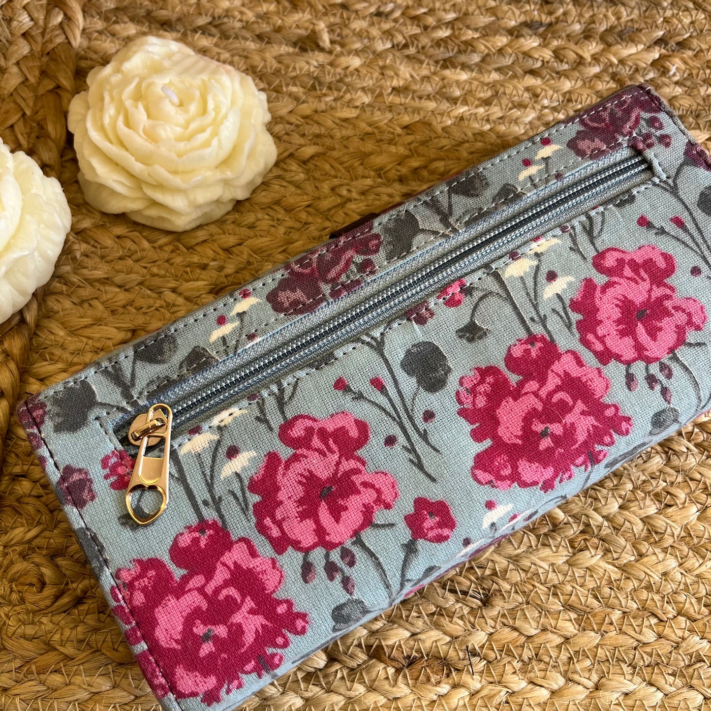 Women Pink Floral Handblock Printed Vegan Leather Wallet