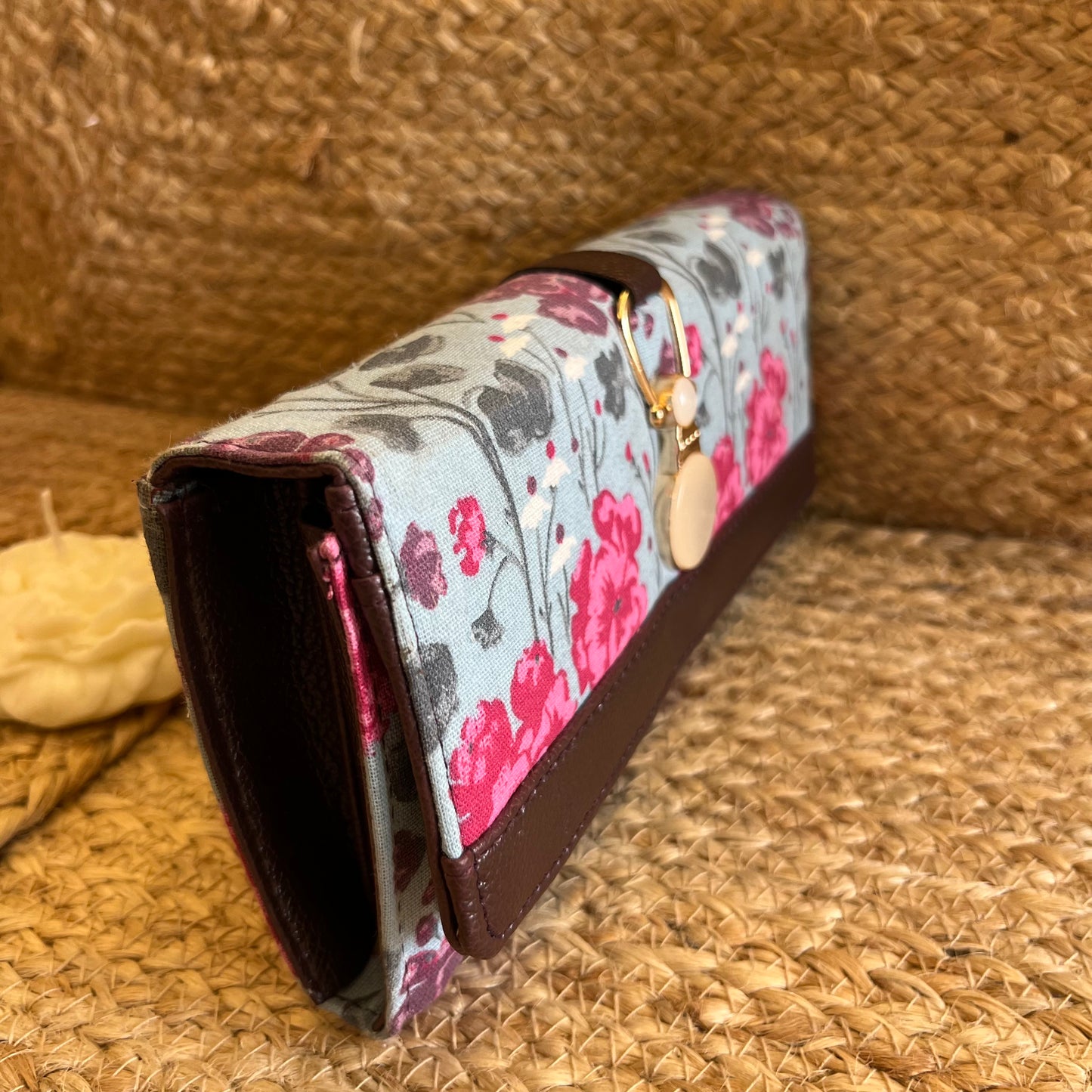 Women Pink Floral Handblock Printed Vegan Leather Wallet
