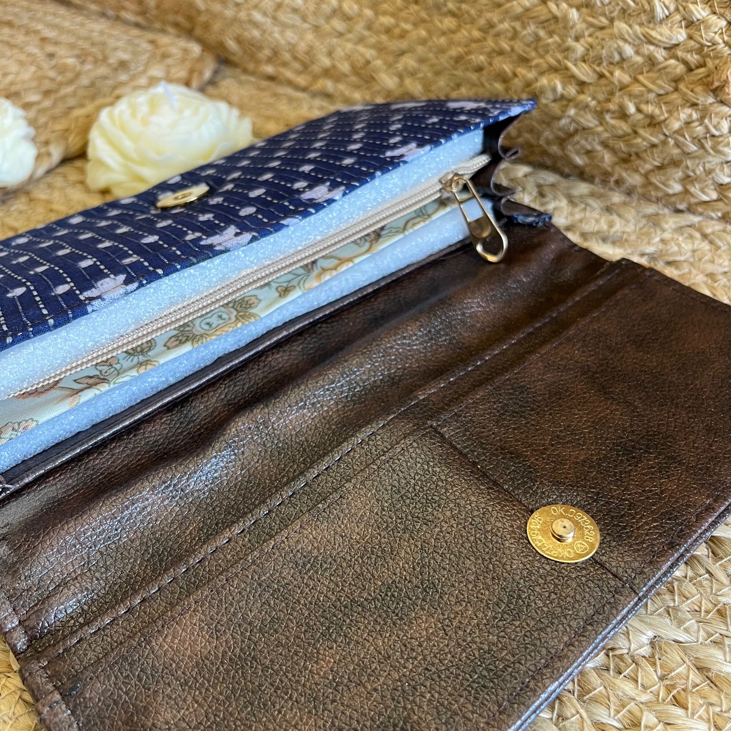 Women Blue White Ethnic Handblock Printed Vegan Leather Wallet