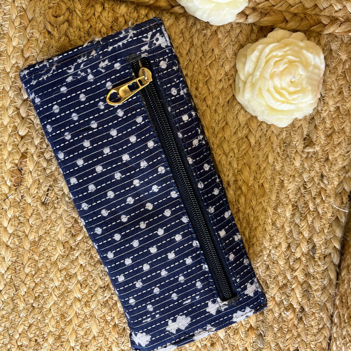Women Blue White Ethnic Handblock Printed Vegan Leather Wallet