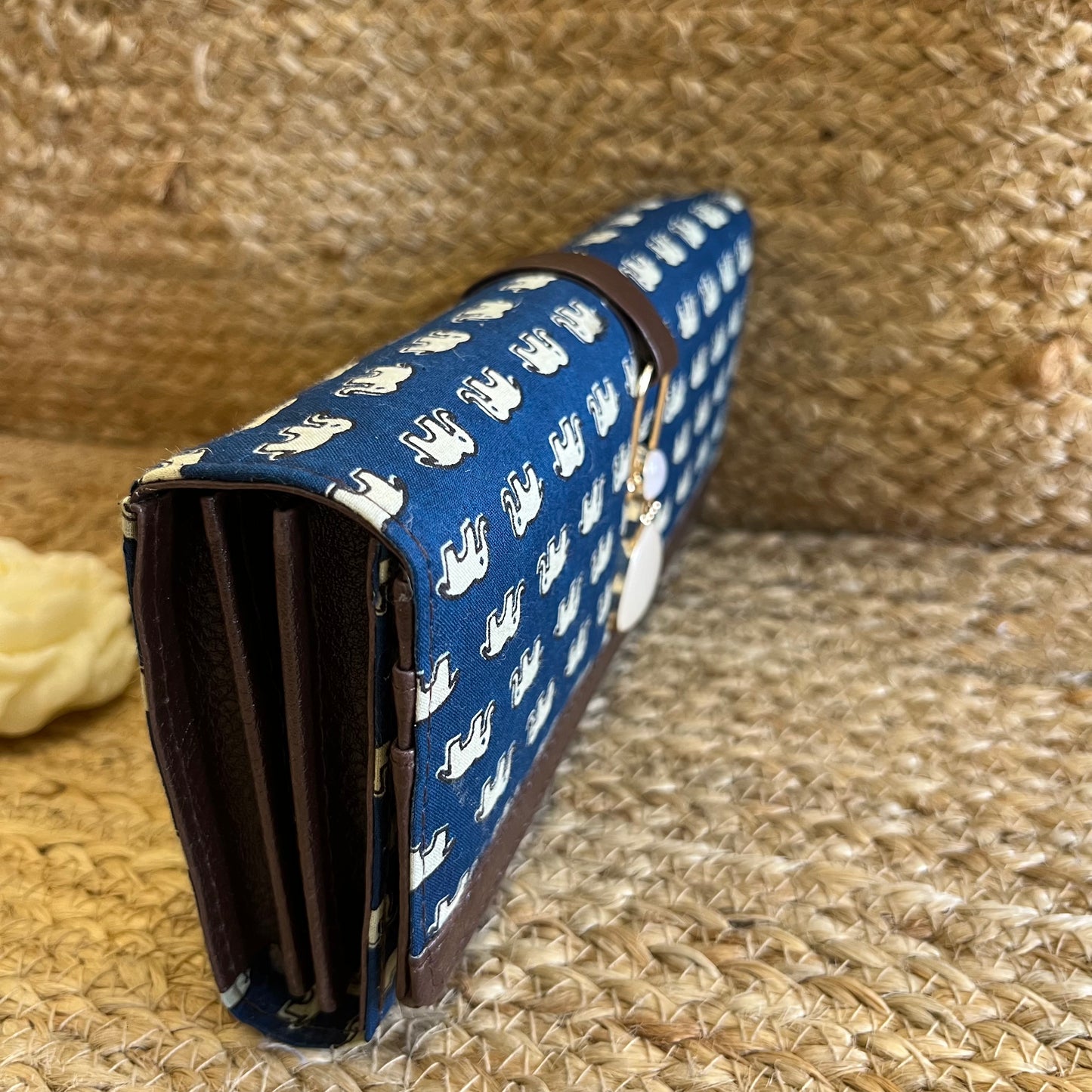 Women Blue Elephant Ethnic Handblock Printed Vegan Leather Wallet