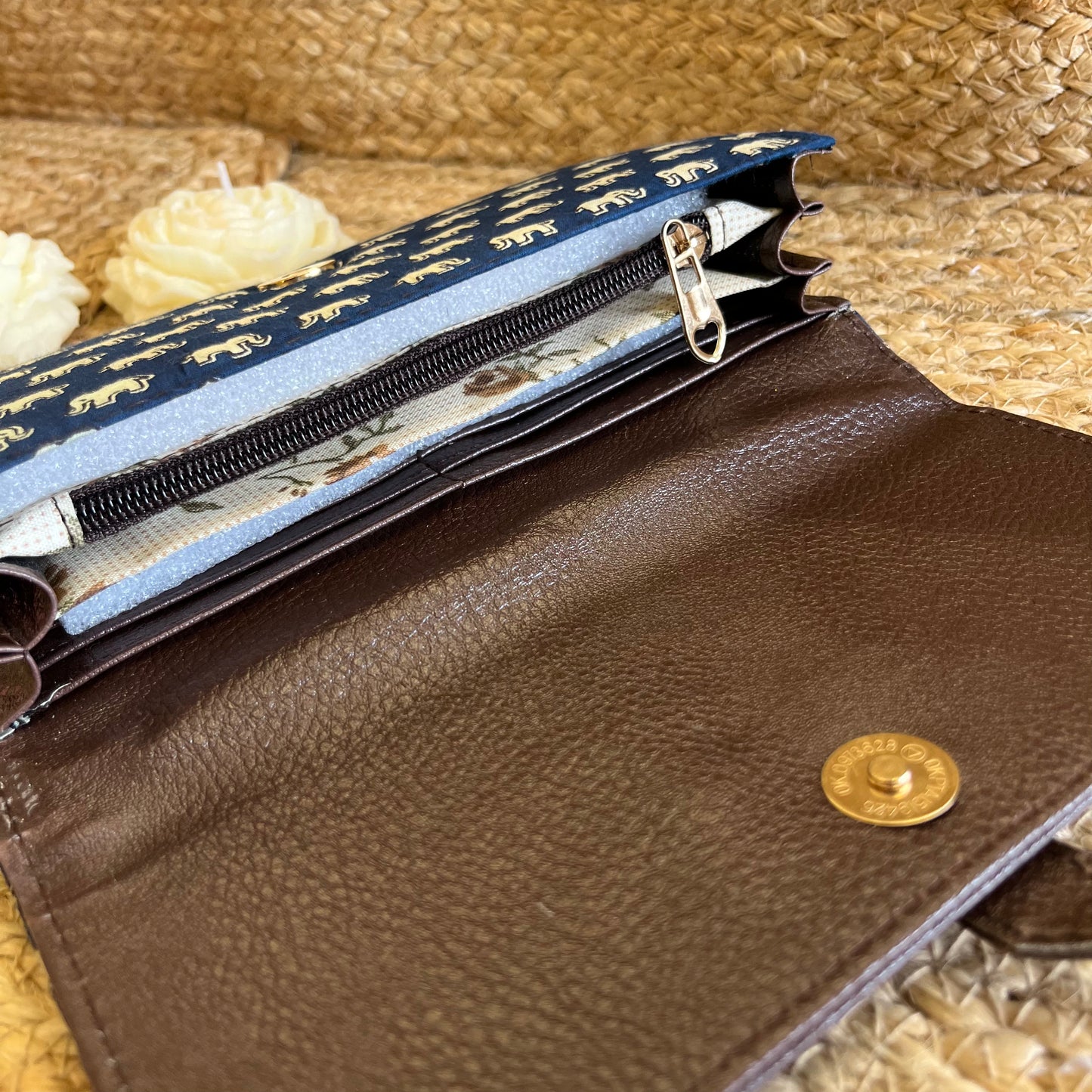 Women Blue Elephant Ethnic Handblock Printed Vegan Leather Wallet