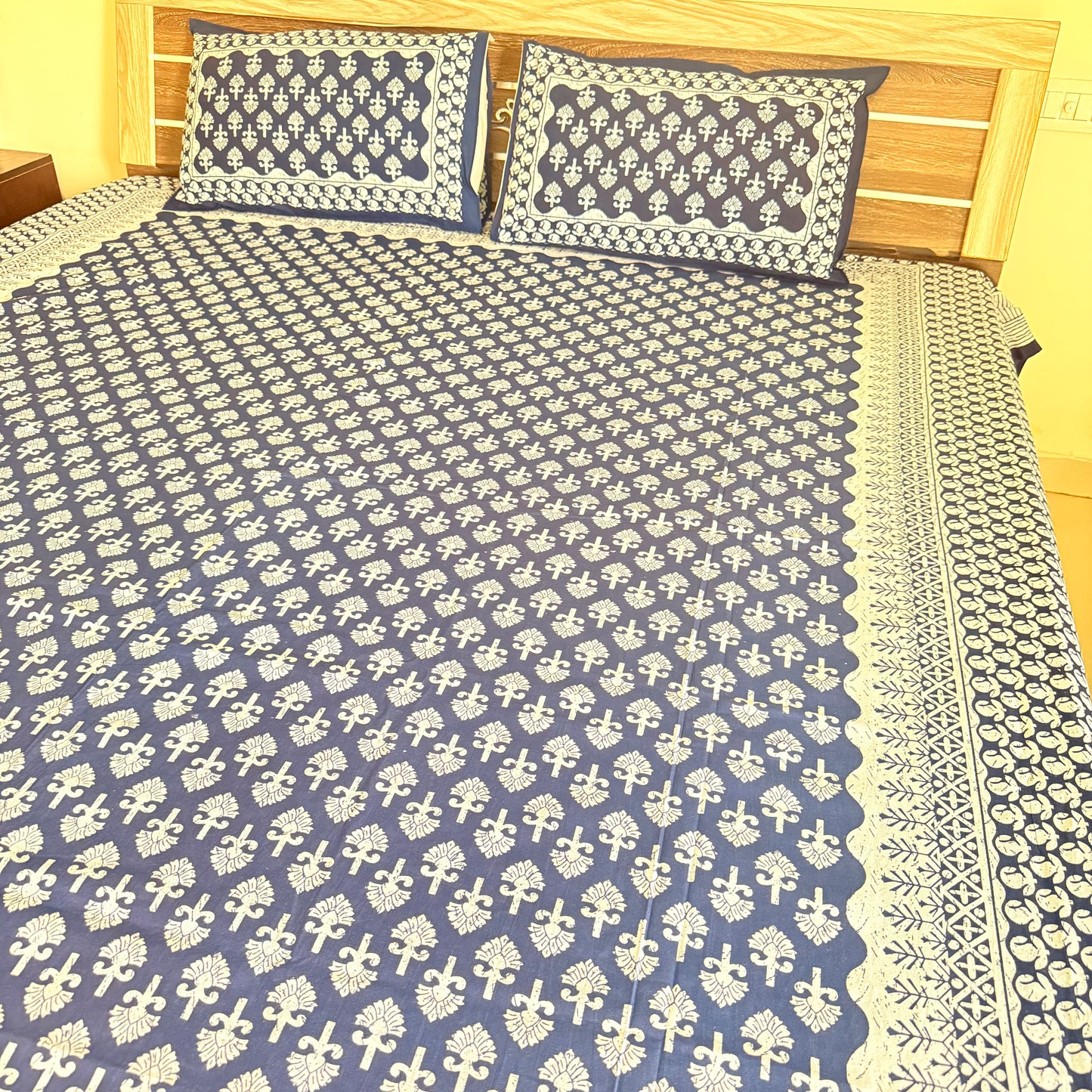 Blooming Blue Cotton Indigo Bedsheet