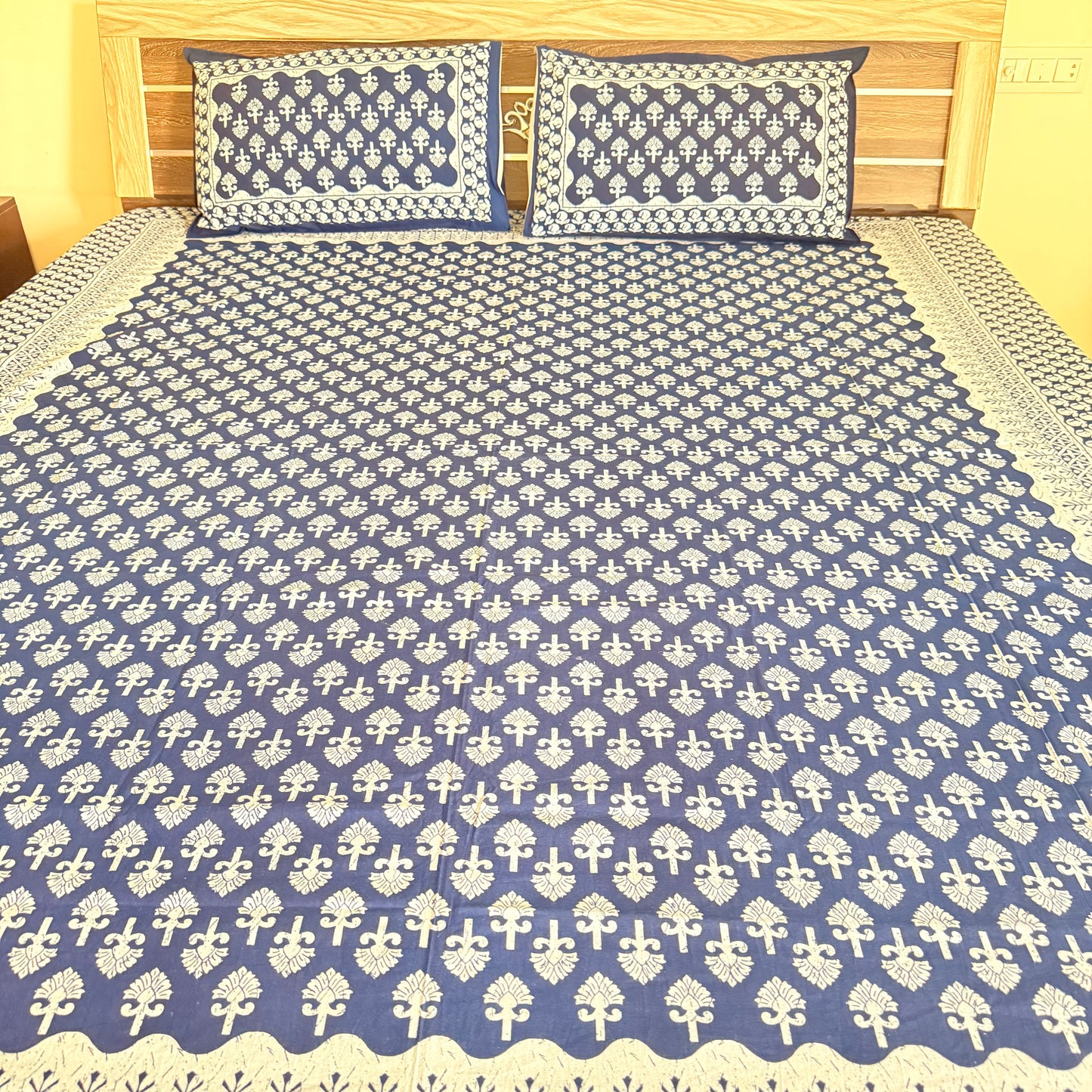Blooming Blue Cotton Indigo Bedsheet