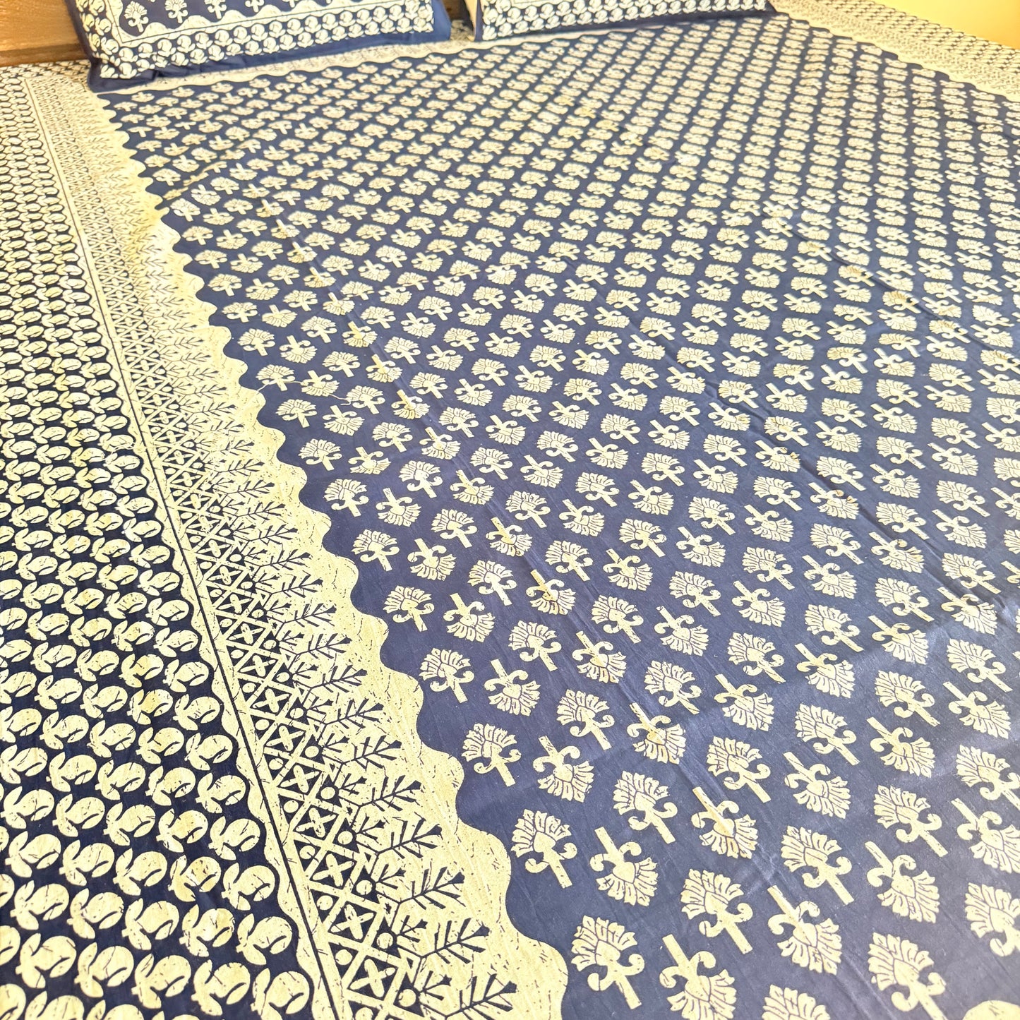 Blooming Blue Cotton Indigo Bedsheet