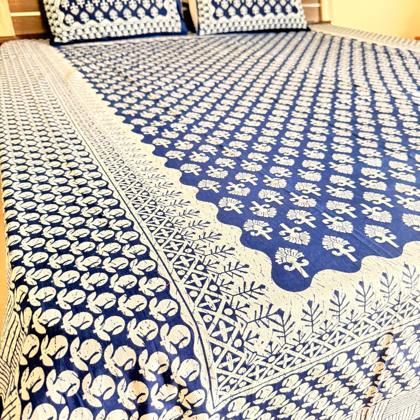 Blooming Blue Cotton Indigo Bedsheet