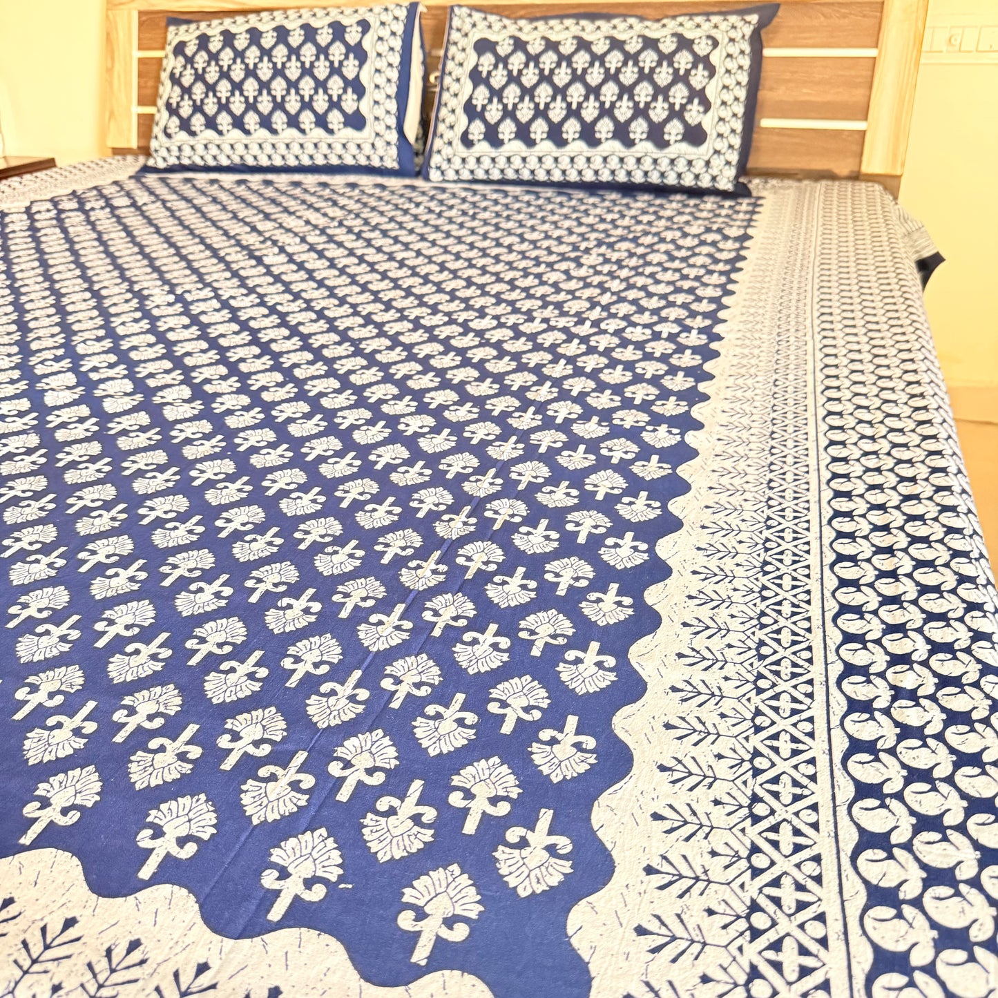Blooming Blue Cotton Indigo Bedsheet