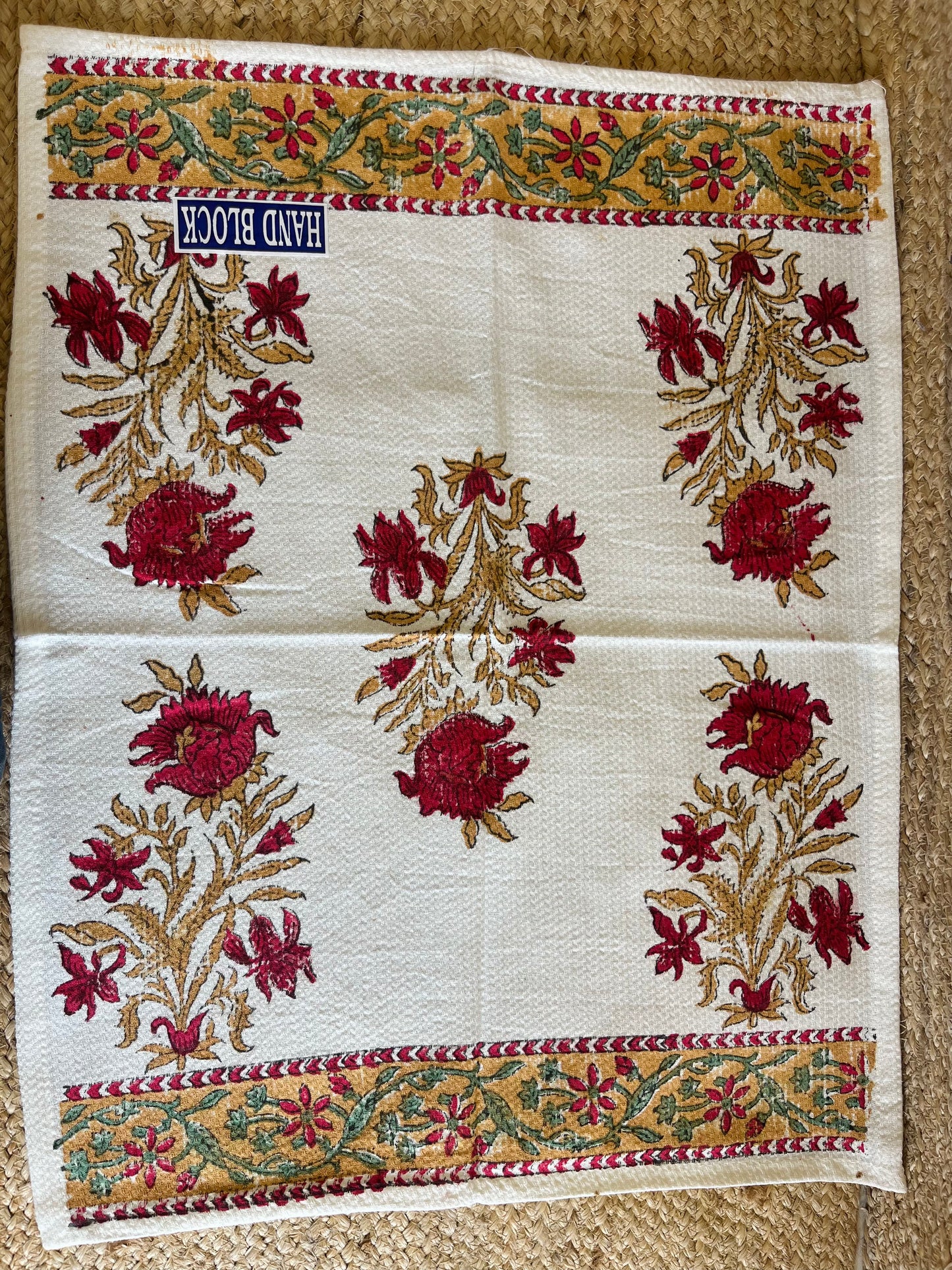 Red Golden Plant Handblock Waffle Cotton Towel Set