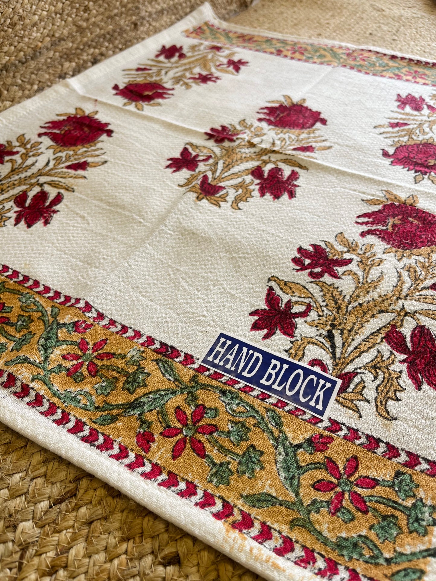 Red Golden Plant Handblock Waffle Cotton Towel Set