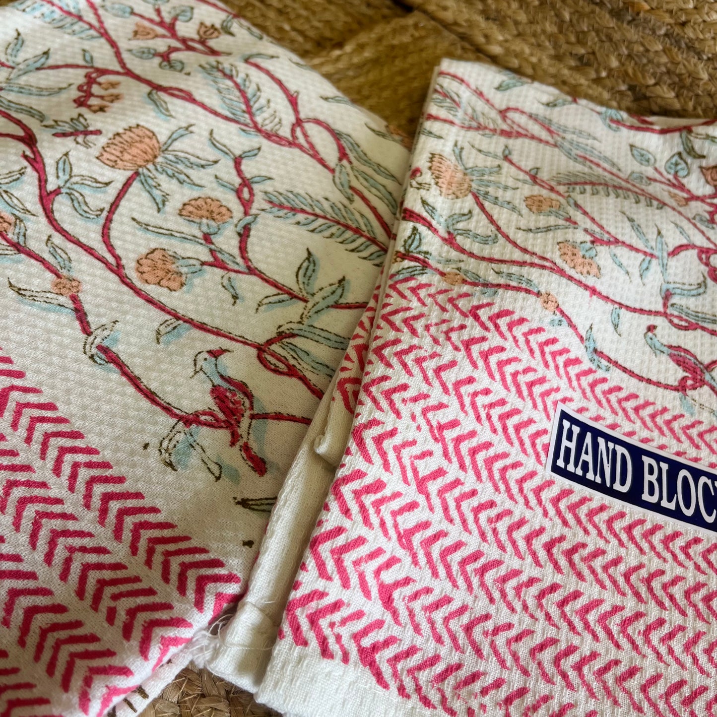 Pink Paradise Handblock Waffle Cotton Towel Set