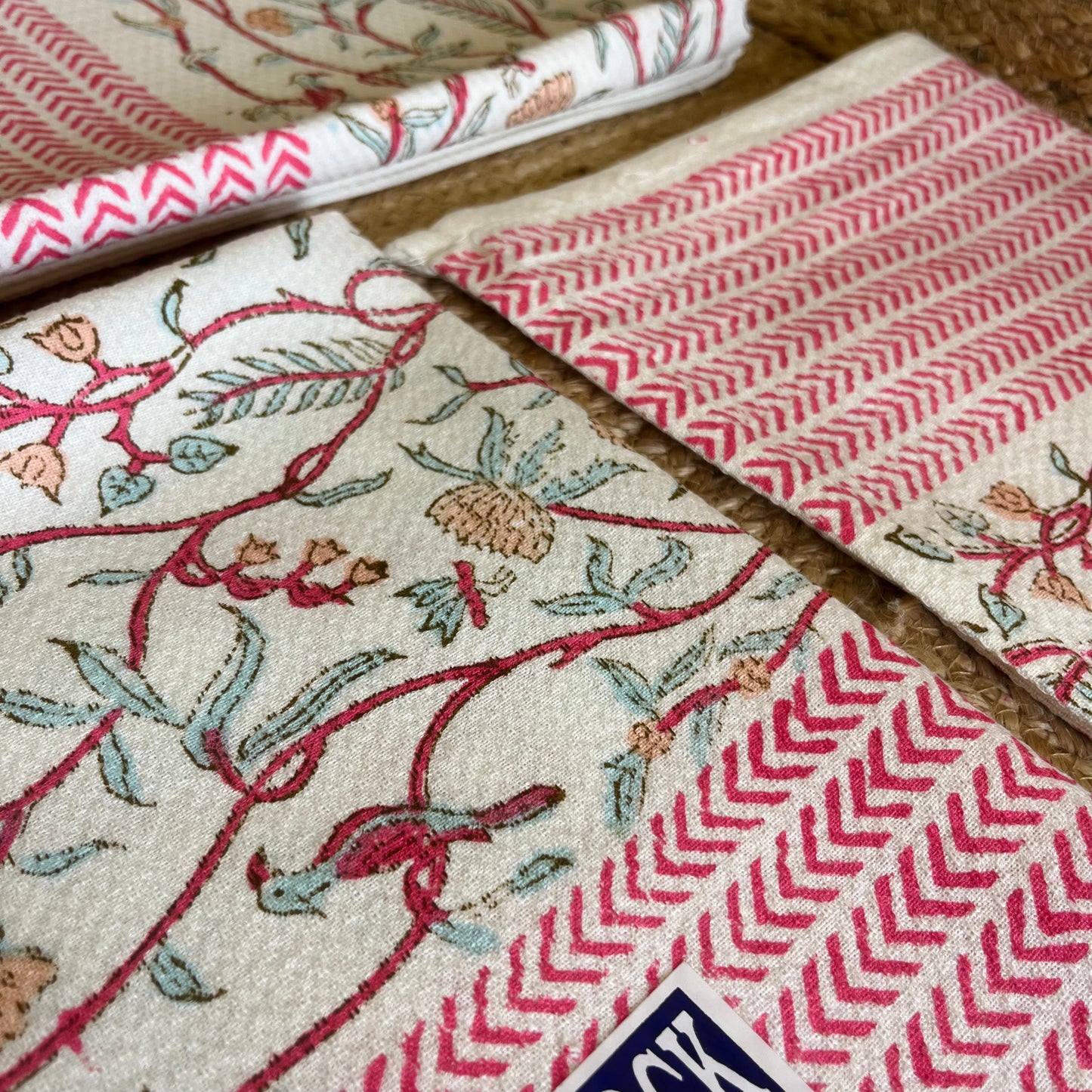 Pink Paradise Handblock Waffle Cotton Towel Set