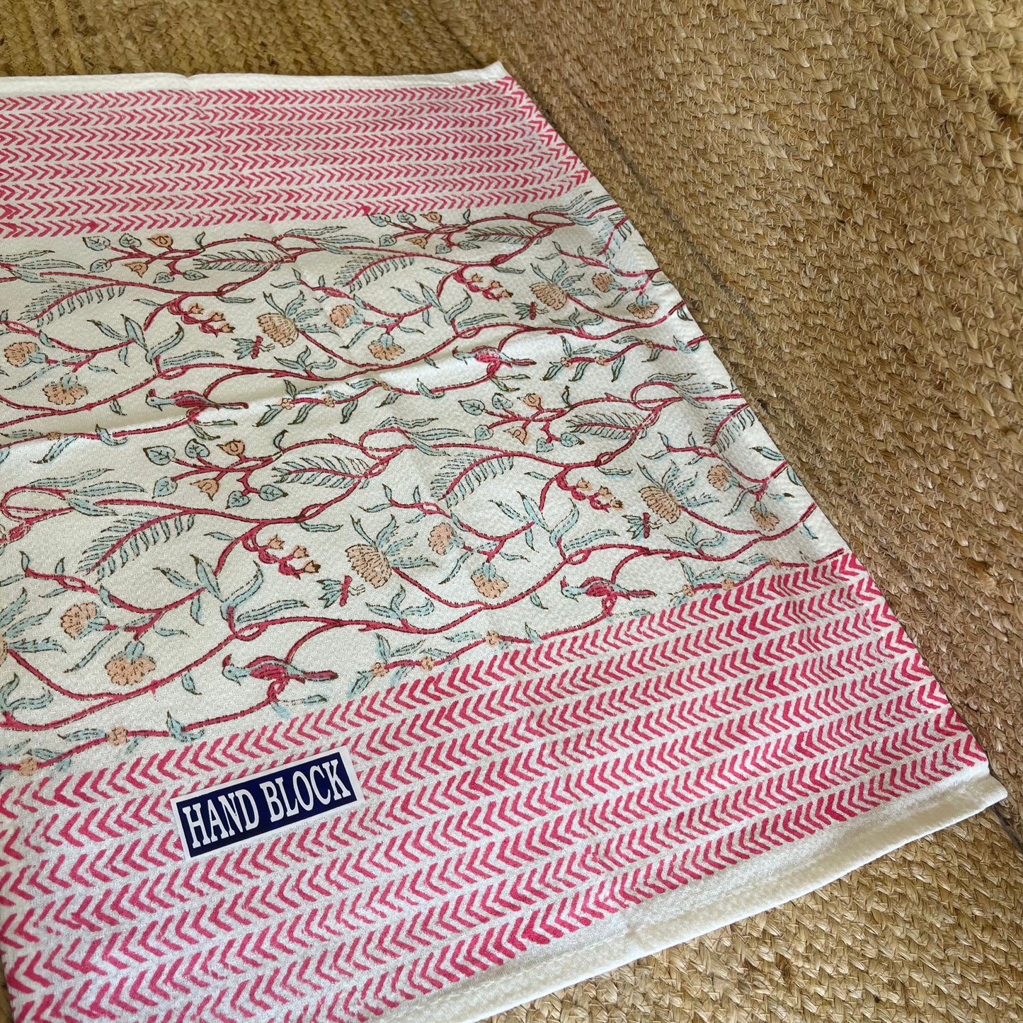Pink Paradise Handblock Waffle Cotton Towel Set