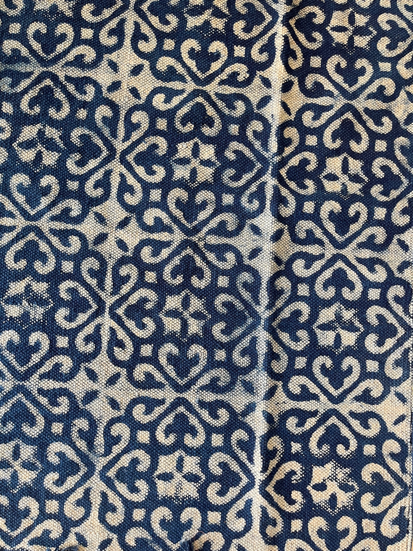Abstract Pattern Handblock Print Blue Cotton Rug