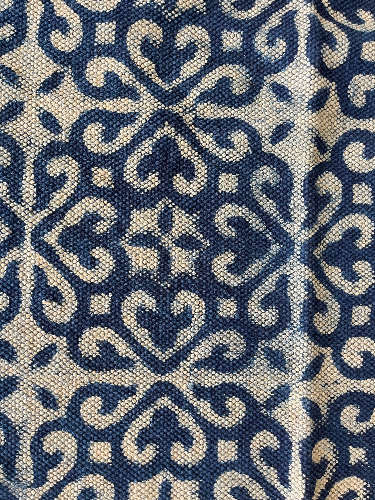Abstract Pattern Handblock Print Blue Cotton Rug