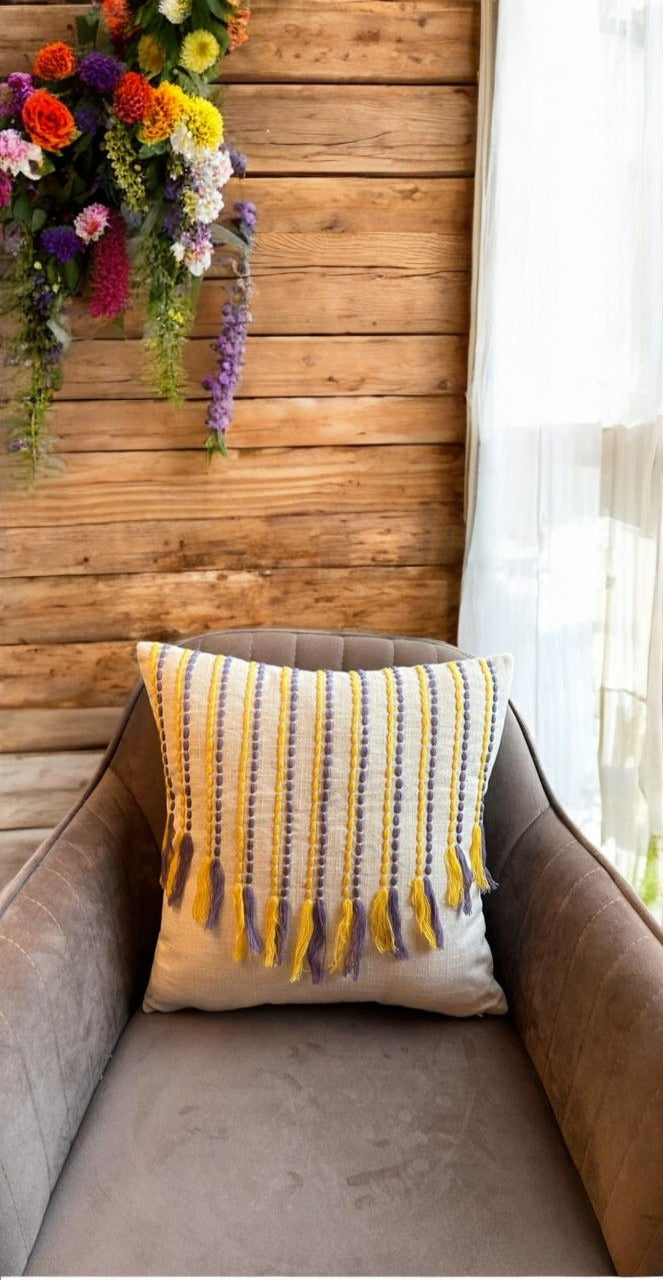 Peach Homes Beige Jute Based Frill Cushion Cover