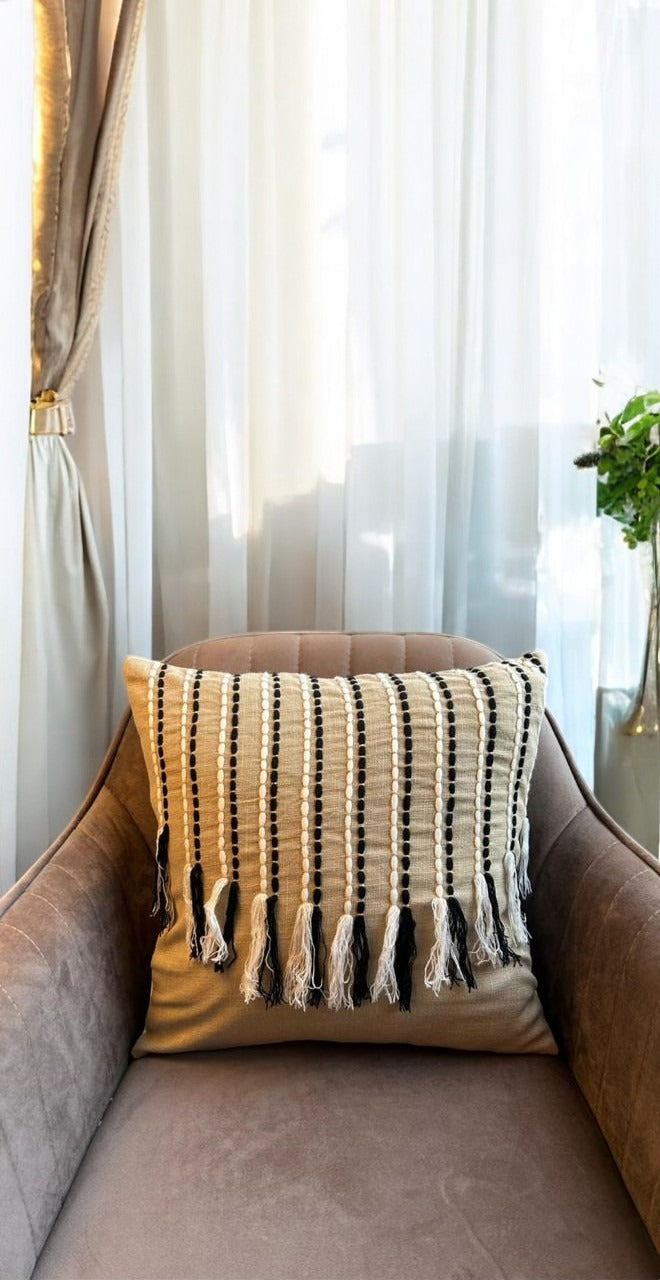 Peach Homes Beige Jute Based Frill Cushion Cover