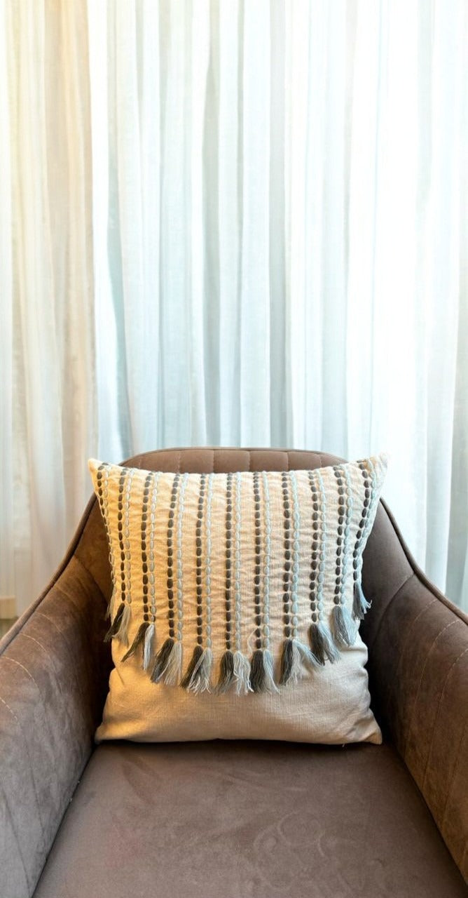 Peach Homes Beige Jute Based Frill Cushion Cover