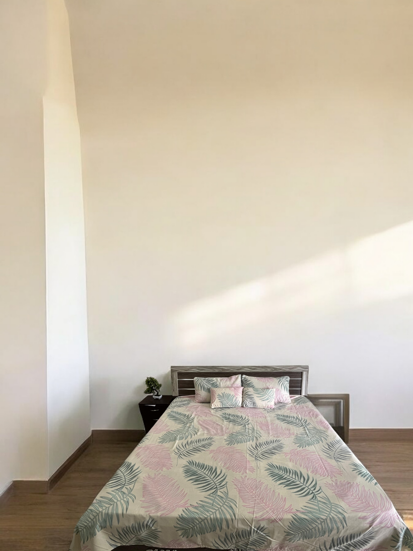Pastel Pink and Green Double Bedsheet with 2 Frill Pillows and 2 Cushion Covers