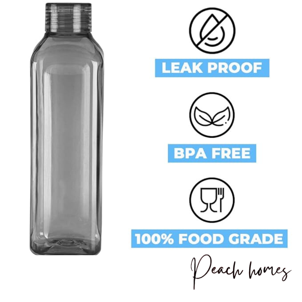Plastic Transparent Black Water Bottle (Set of 6) – Reusable, Airtight, Eco-Friendly Water Storage