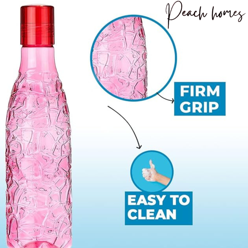 Plastic Transparent Mosaic Pink Water Bottle (Set of 6) – Leak-Proof, Reusable, Stylish Hydration Bottles