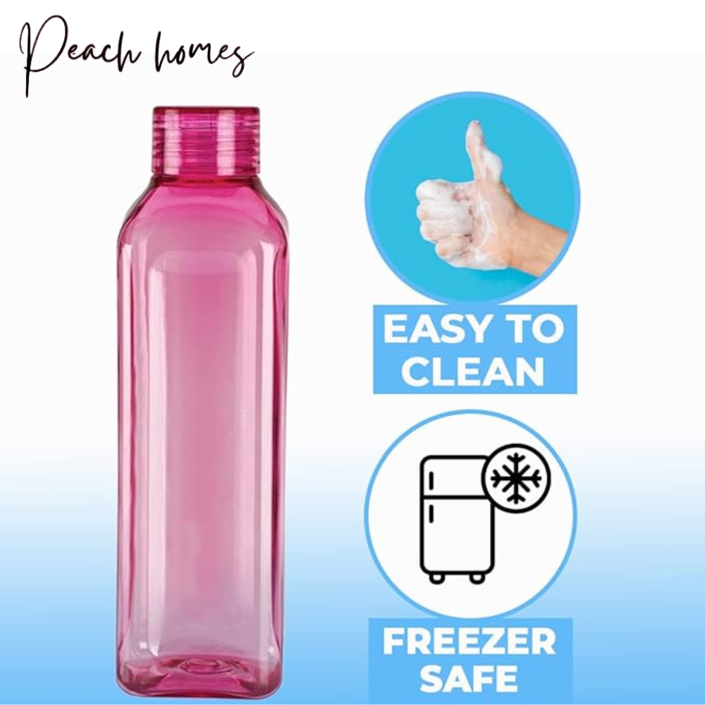 Plastic Transparent Pink Water Bottle (Set of 6) – Reusable, Leak-Proof, Eco-Friendly Hydration Bottles