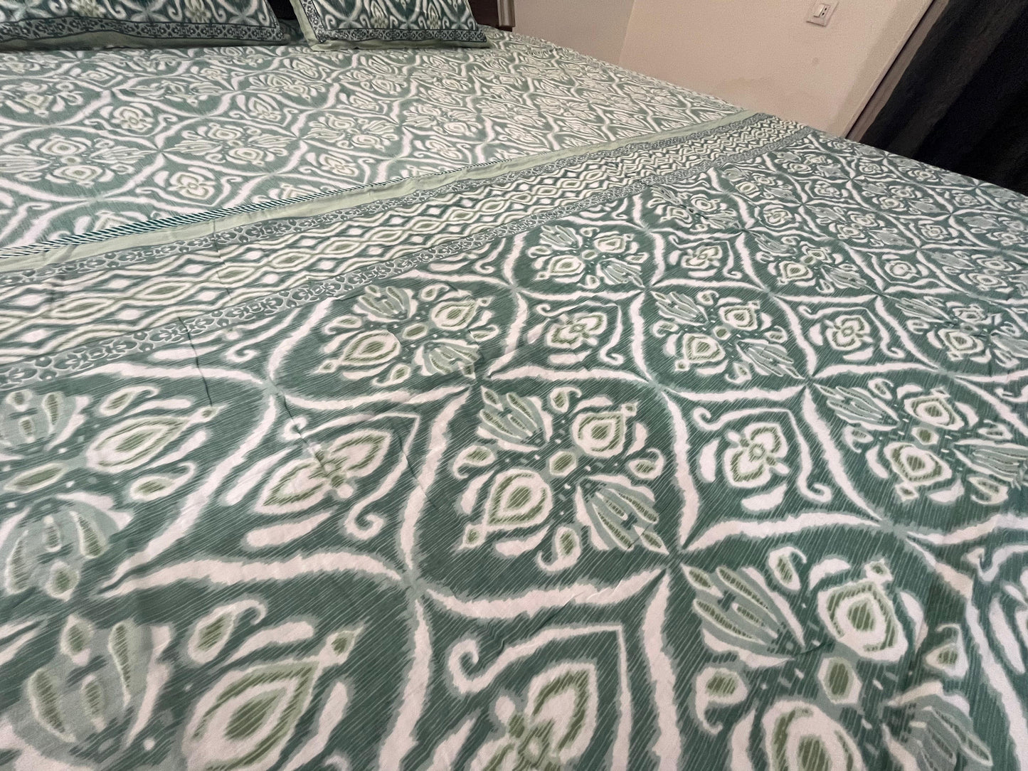 Green Ikat Style Dohar with Double Bedsheet