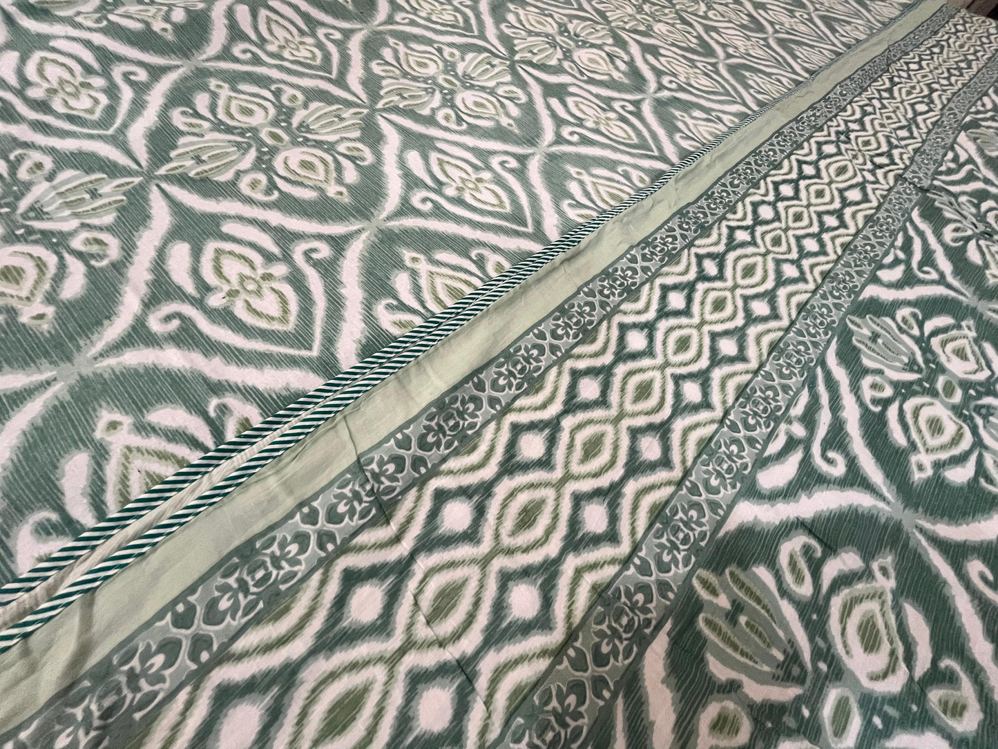 Green Ikat Style Dohar with Double Bedsheet