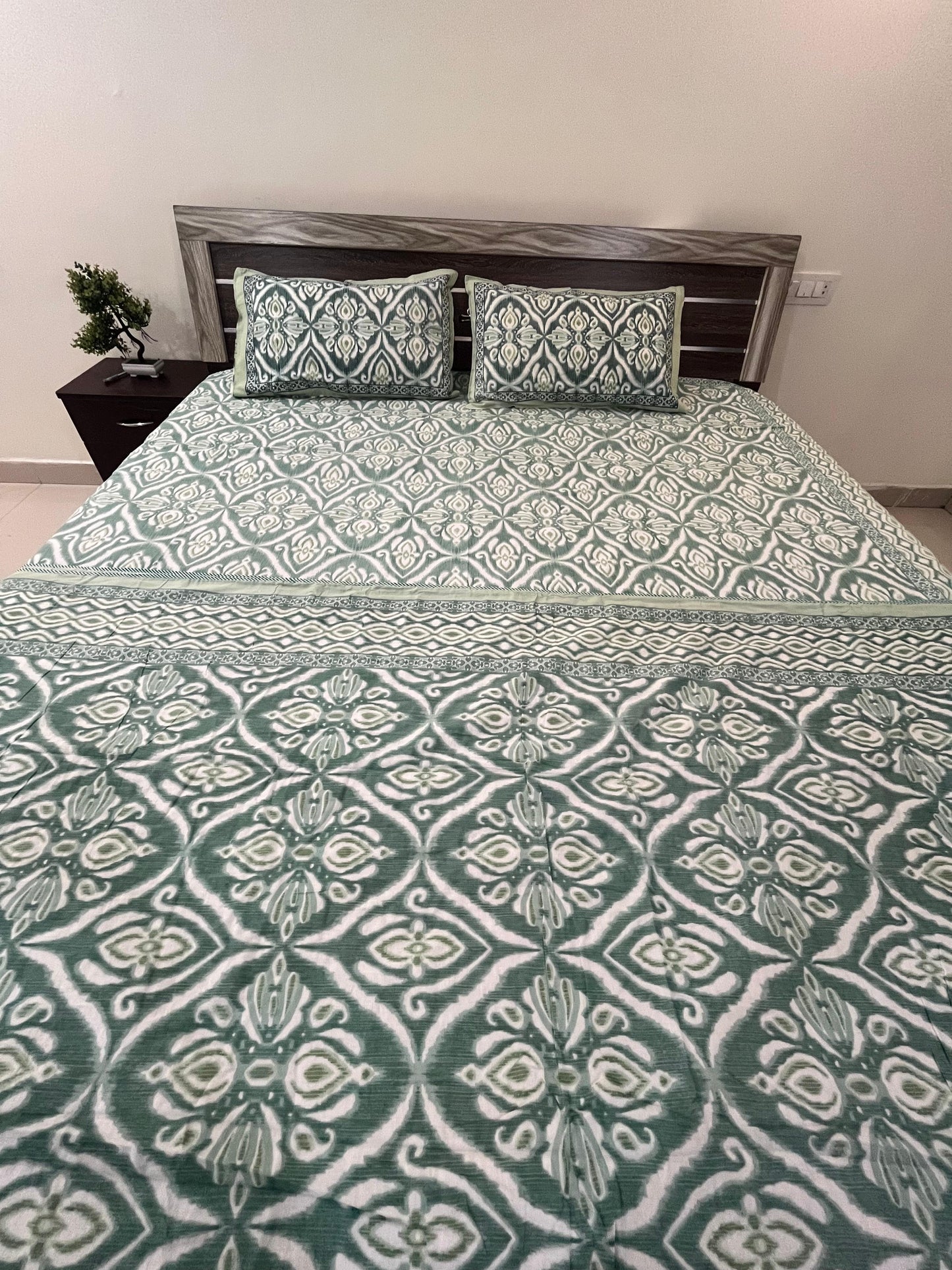 Green Ikat Style Dohar with Double Bedsheet