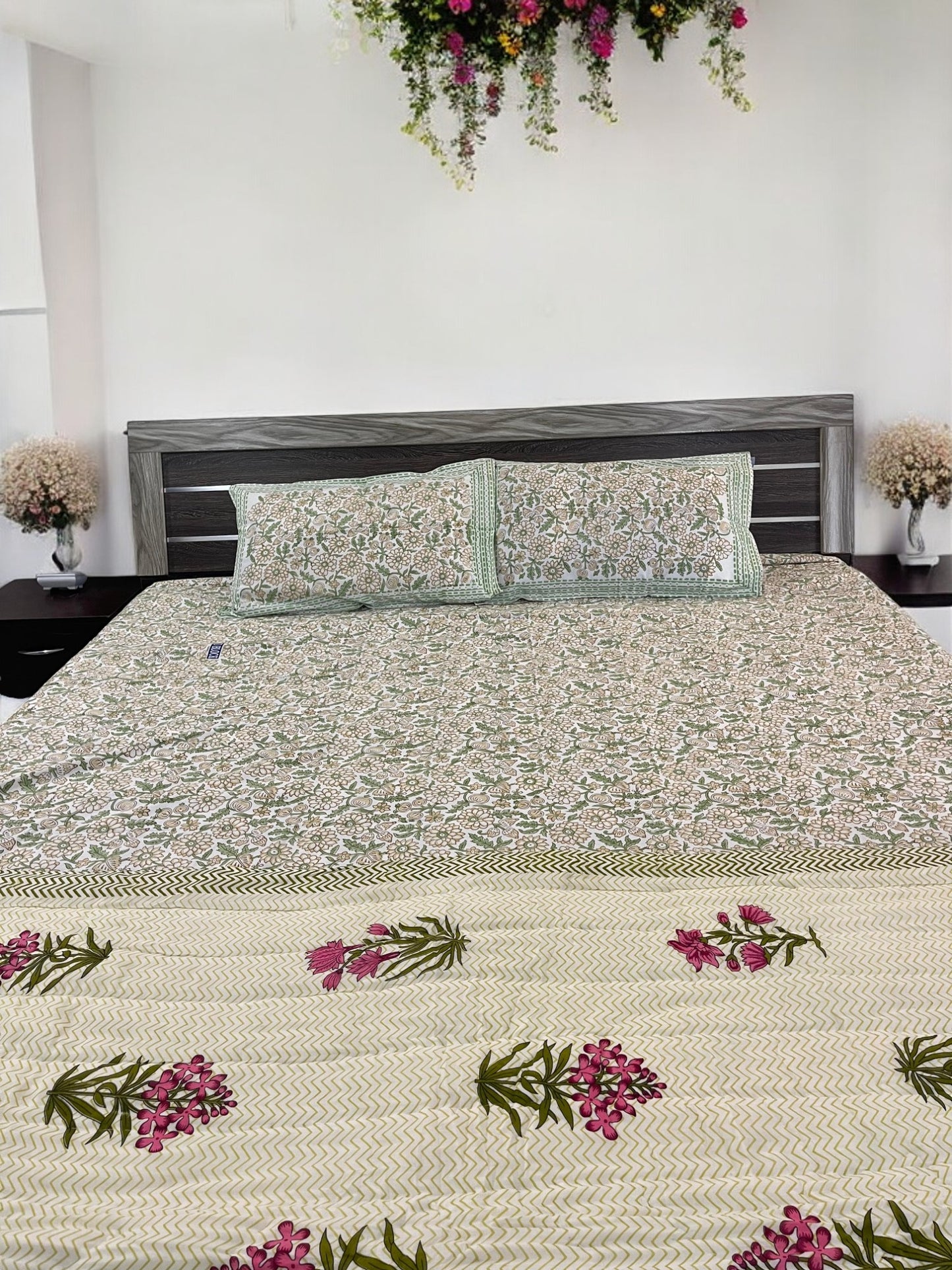 Sea Green Floral Double Reversible Quilt