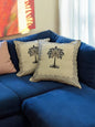 Handblock Cotton Cushion Covers (Blue Palm tree, Set of 2)