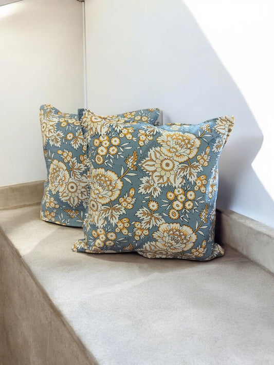 Blue Cotton Cushion Covers (Set of 2, 16x16 Inches)