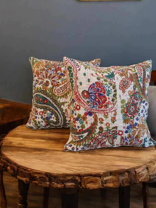 MULTICOLOUR KANTHA COTTON CUSHION COVER SET OF 2