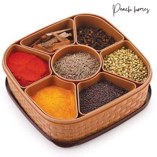 Plastic Square 7-Section Multipurpose Masala Box – Durable, Moisture-Resistant Spice Organizer, Easy to Clean, Slim Design