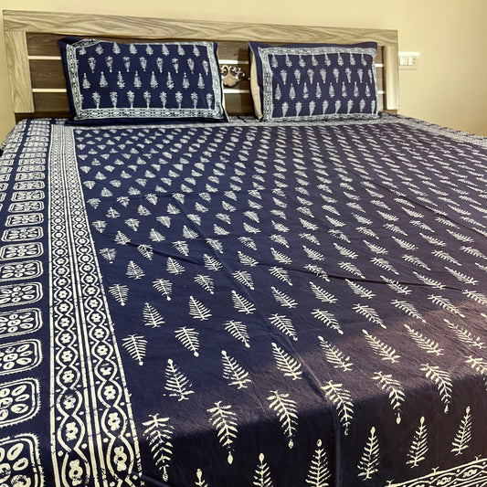 Premium Indigo Leaf Cotton Bedsheet