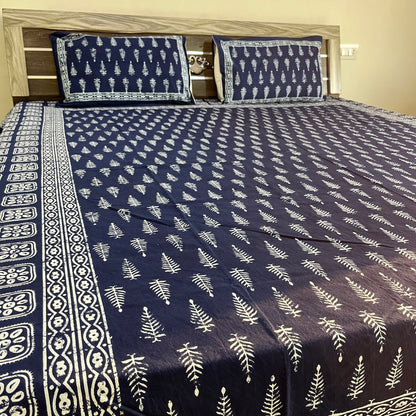 Premium Indigo Leaf Cotton Bedsheet