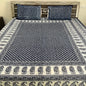 White Abstract Indigo Cotton Bedsheet