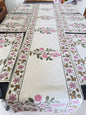 Green Pink Floral Pure Cotton Rajasthani Handblock Table Runner and Mat Set of 6